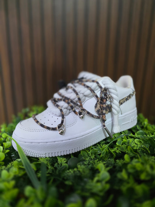 Air force rope laces/glitter leopard